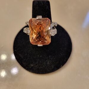 Sterling silver yellow orange gemstone ring with CZ